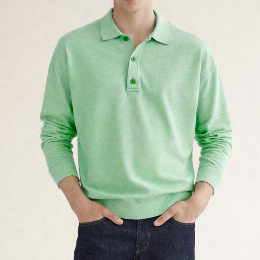 Kacob | Men's Knitted Polo Jumper – Long Sleeve Button Collar Knit
