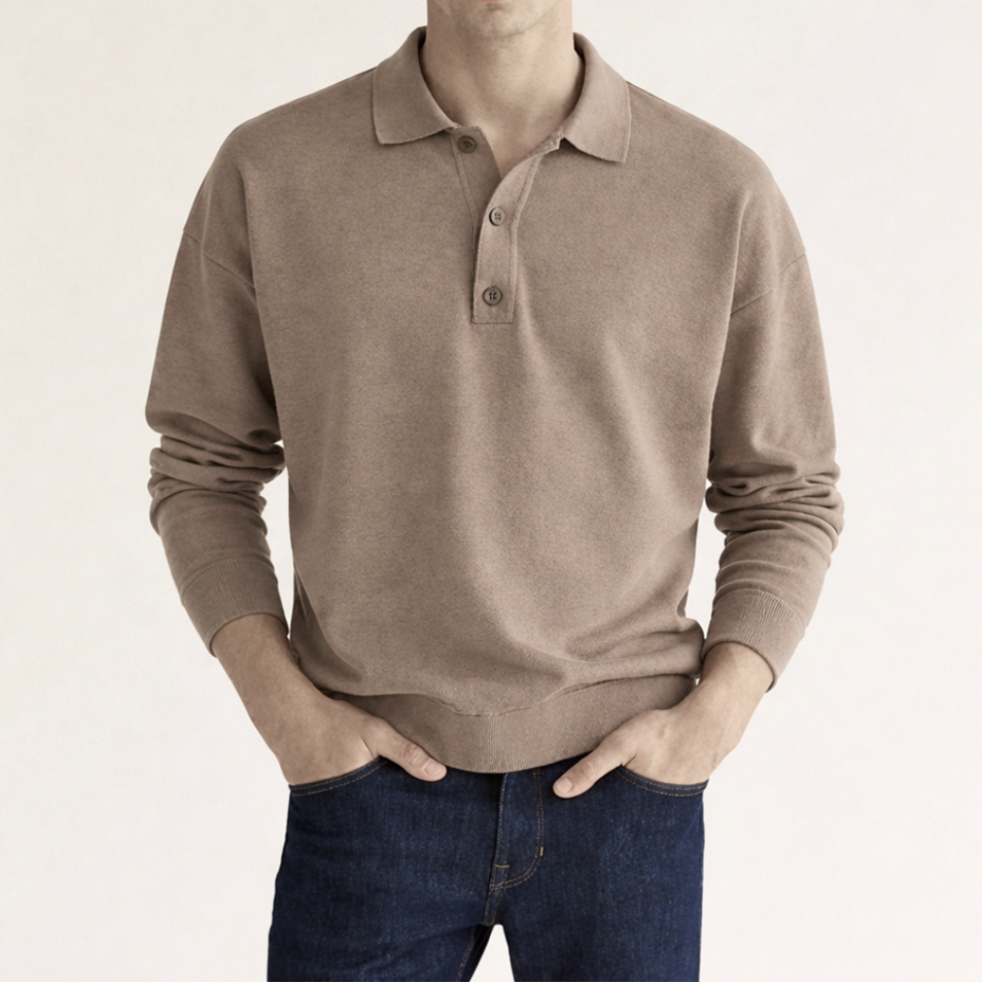 Kacob | Men's Knitted Polo Jumper – Long Sleeve Button Collar Knit