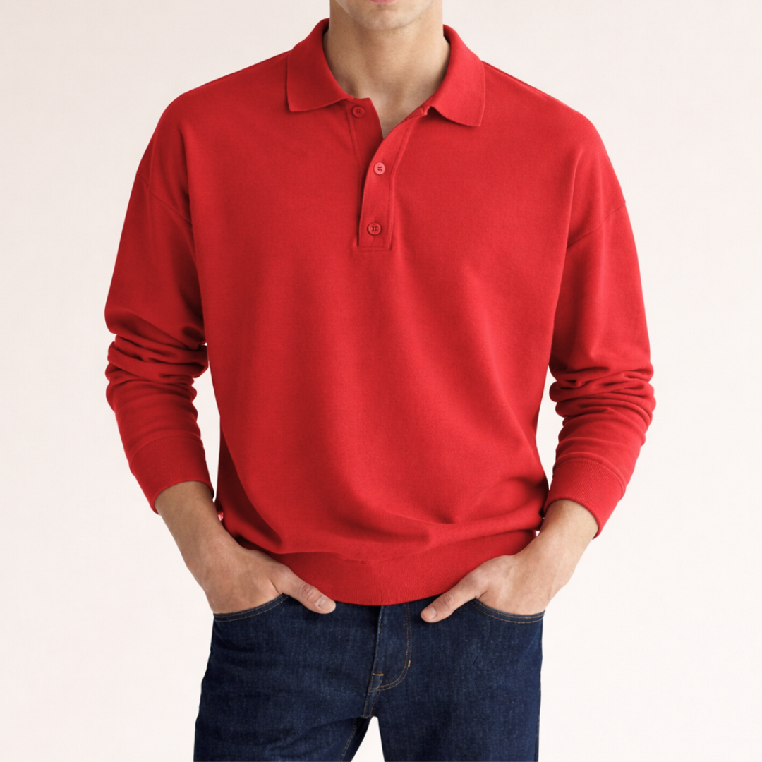 Kacob | Men's Knitted Polo Jumper – Long Sleeve Button Collar Knit