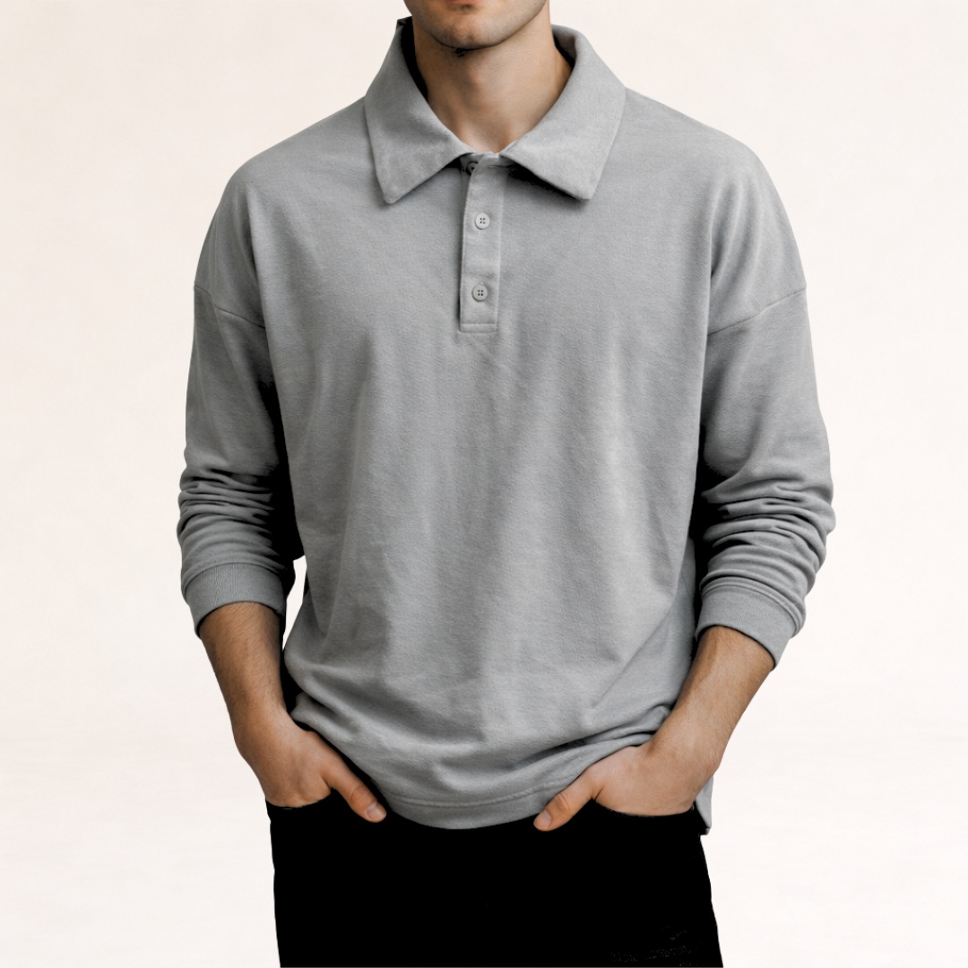 Kacob | Men's Knitted Polo Jumper – Long Sleeve Button Collar Knit