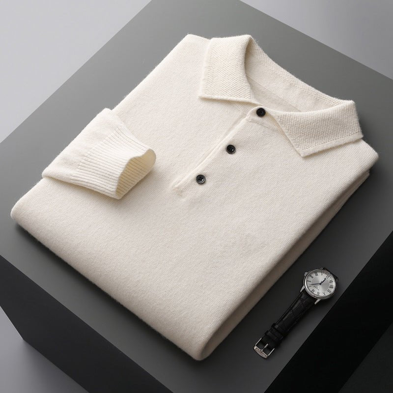 Kacob | Men's Knitted Polo Jumper – Long Sleeve Three Button Polo Knit
