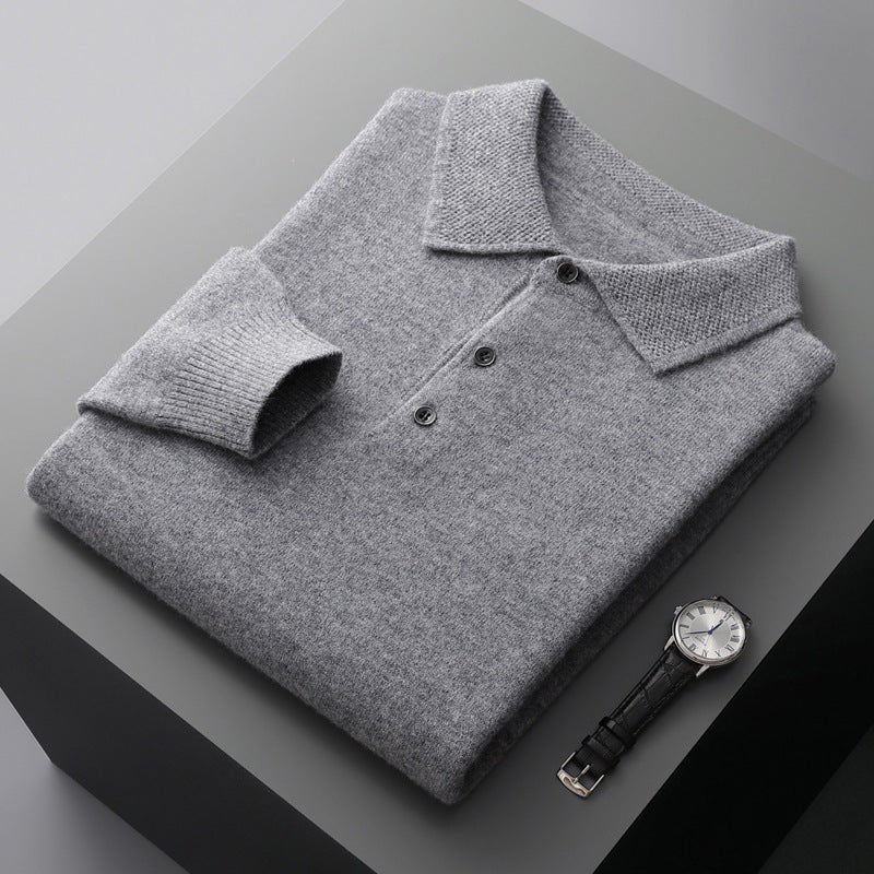 Kacob | Men's Knitted Polo Jumper – Long Sleeve Three Button Polo Knit