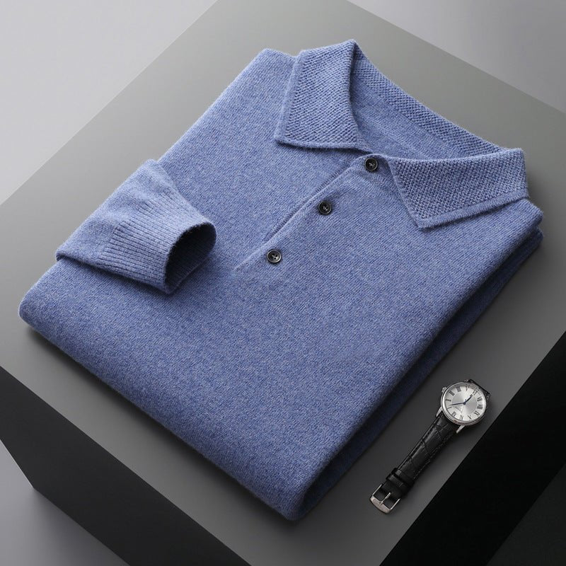 Kacob | Men's Knitted Polo Jumper – Long Sleeve Three Button Polo Knit