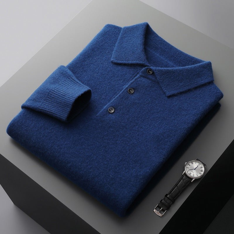 Kacob | Men's Knitted Polo Jumper – Long Sleeve Three Button Polo Knit