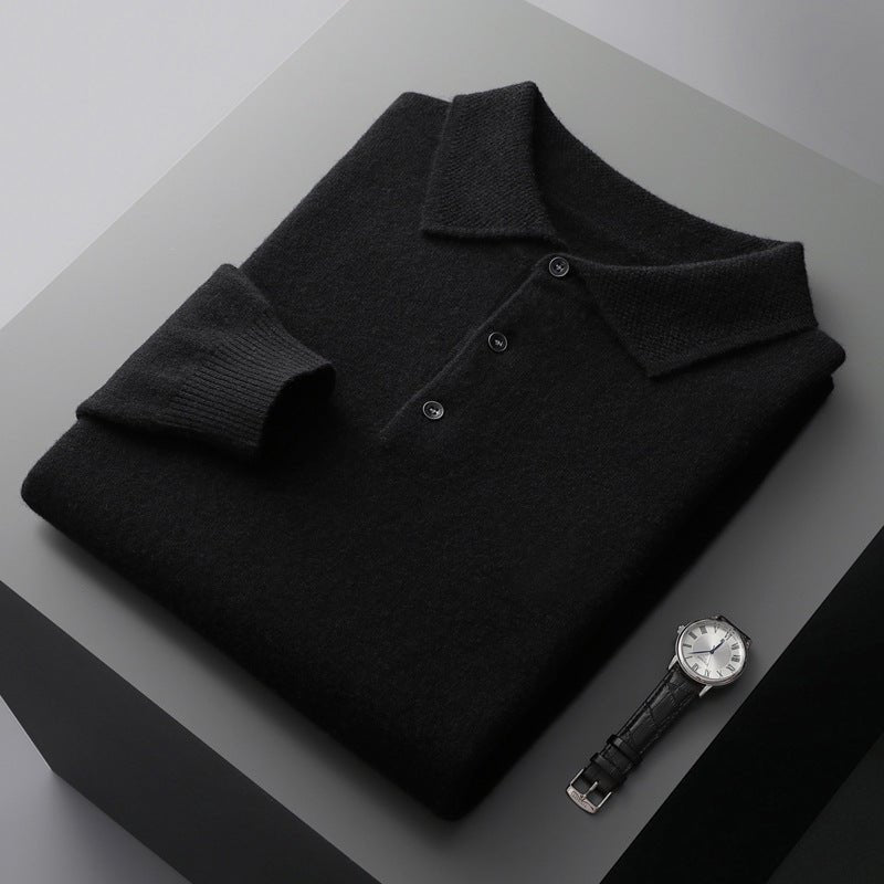 Kacob | Men's Knitted Polo Jumper – Long Sleeve Three Button Polo Knit