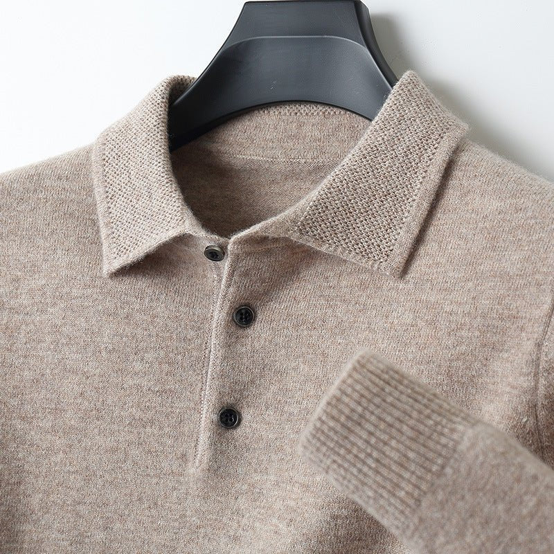 Kacob | Men's Knitted Polo Jumper – Long Sleeve Three Button Polo Knit