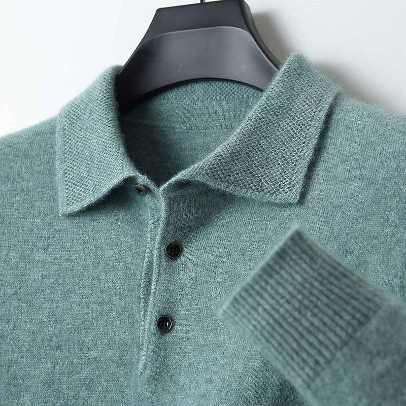 Kacob | Men's Knitted Polo Jumper – Long Sleeve Three Button Polo Knit