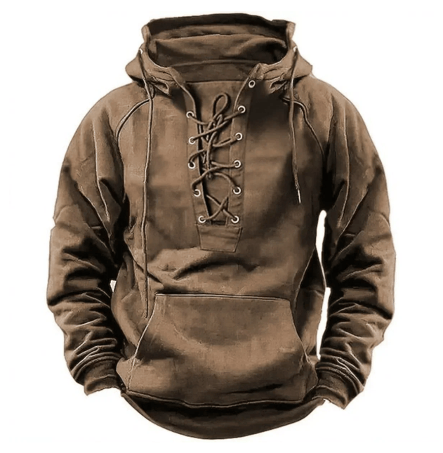 Kacob | Men's Lace Up Hoodie – Vintage Pullover Hooded Sweatshirt