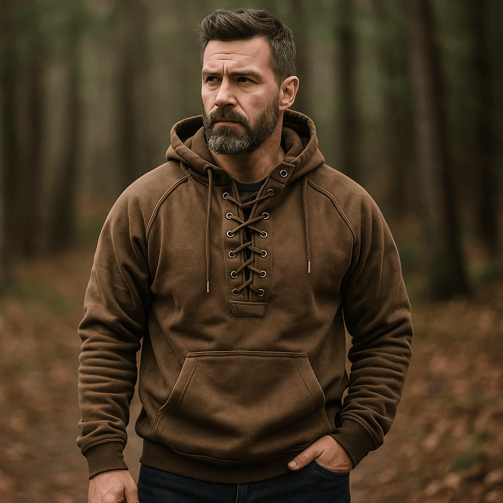 Kacob | Men's Lace Up Hoodie – Vintage Pullover Hooded Sweatshirt
