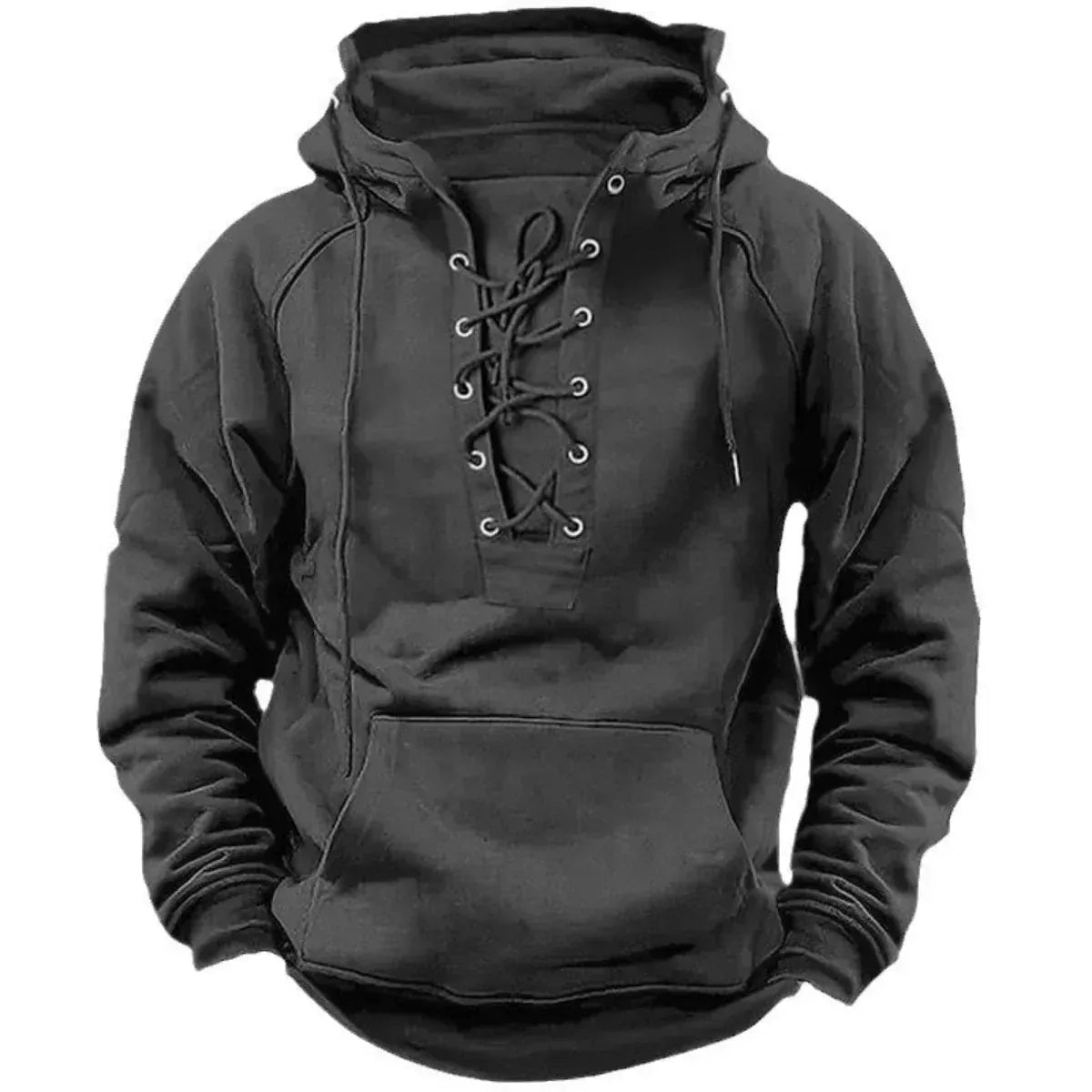Kacob | Men's Lace Up Hoodie – Vintage Pullover Hooded Sweatshirt