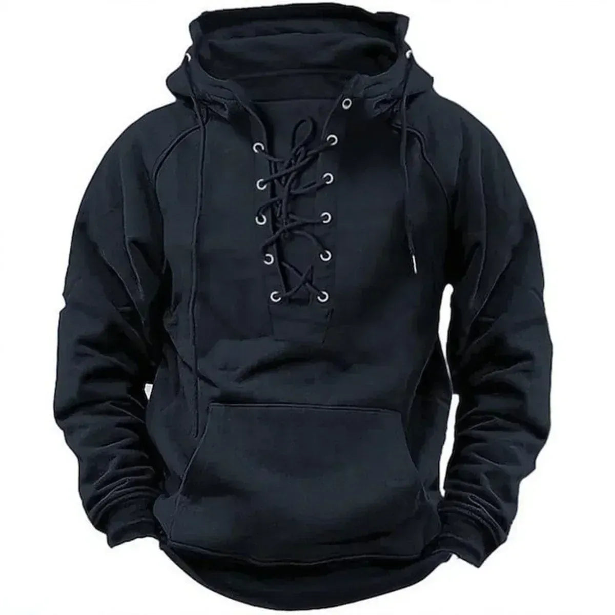 Kacob | Men's Lace Up Hoodie – Vintage Pullover Hooded Sweatshirt