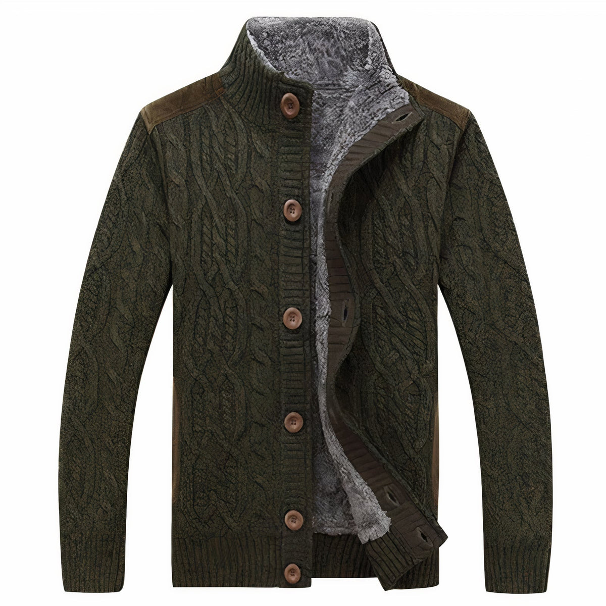 Kacob | Men's Lined Cable Knit Cardigan – Stand Collar Button Up Knit Jacket