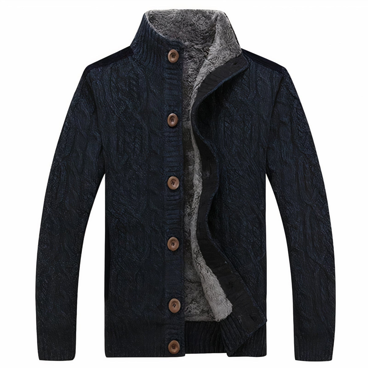 Kacob | Men's Lined Cable Knit Cardigan – Stand Collar Button Up Knit Jacket