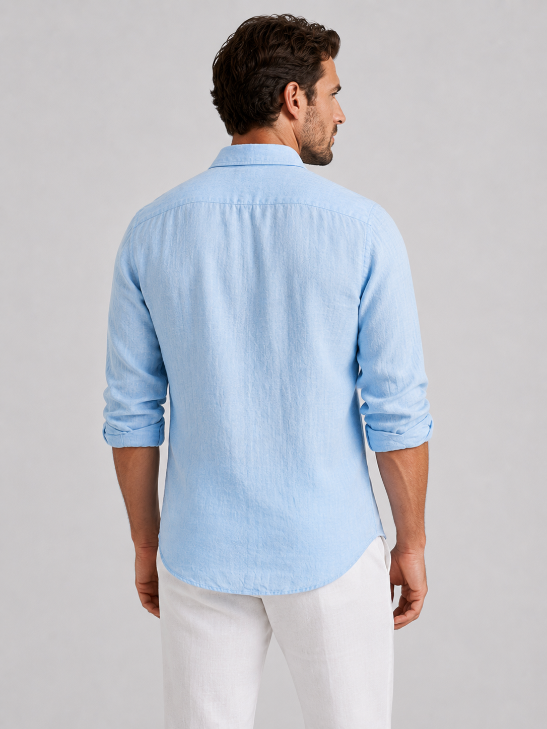 Men's Linen-Look Long Sleeve Shirt – Relaxed Fit Button-Up Summer Shirt