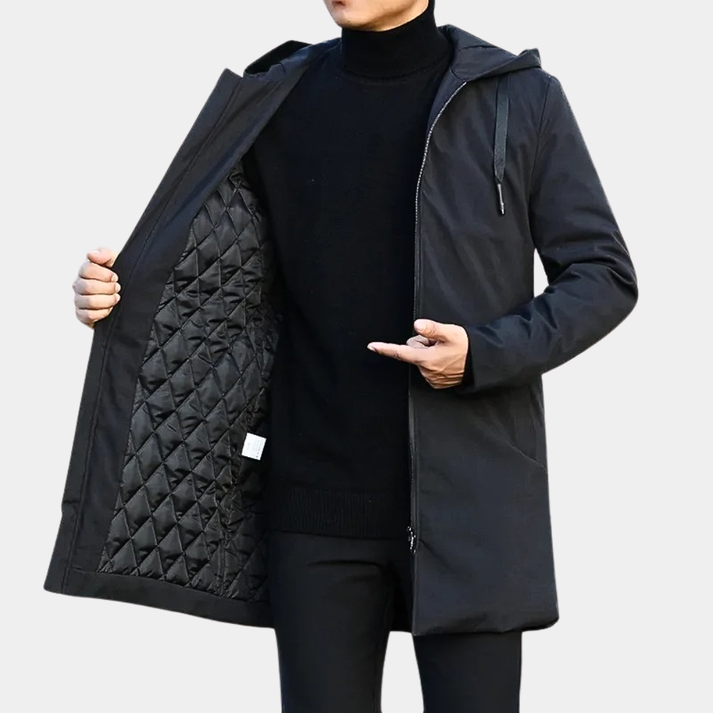 Kacob | Men's Long Parka Coat – Hooded Quilted Lined Winter Coat