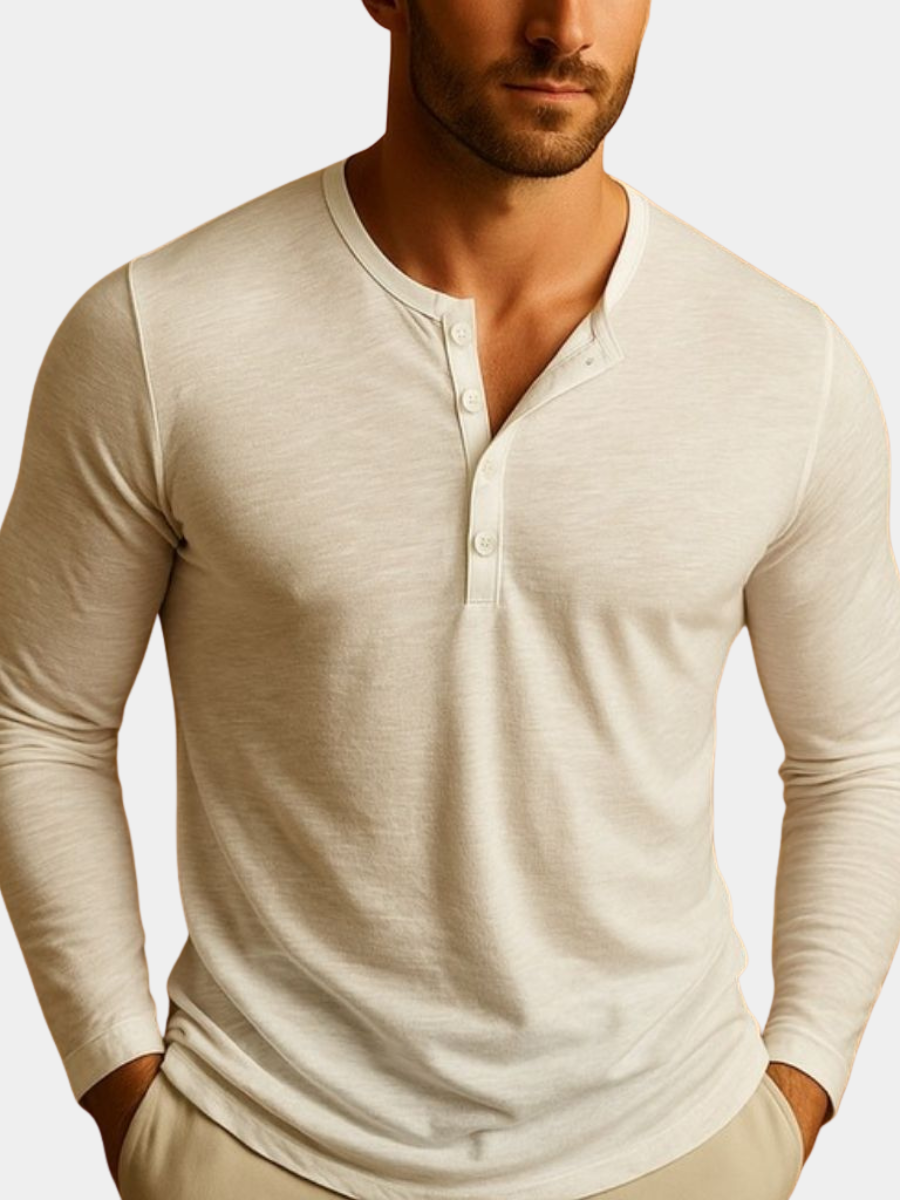 Kacob | Men's Long Sleeve Henley Top – Slim Fit Button Placket Shirt