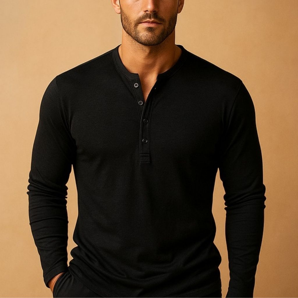 Kacob | Men's Long Sleeve Henley Top – Slim Fit Button Placket Shirt