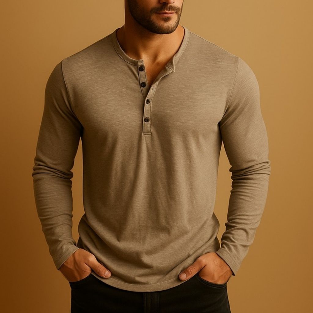 Kacob | Men's Long Sleeve Henley Top – Slim Fit Button Placket Shirt