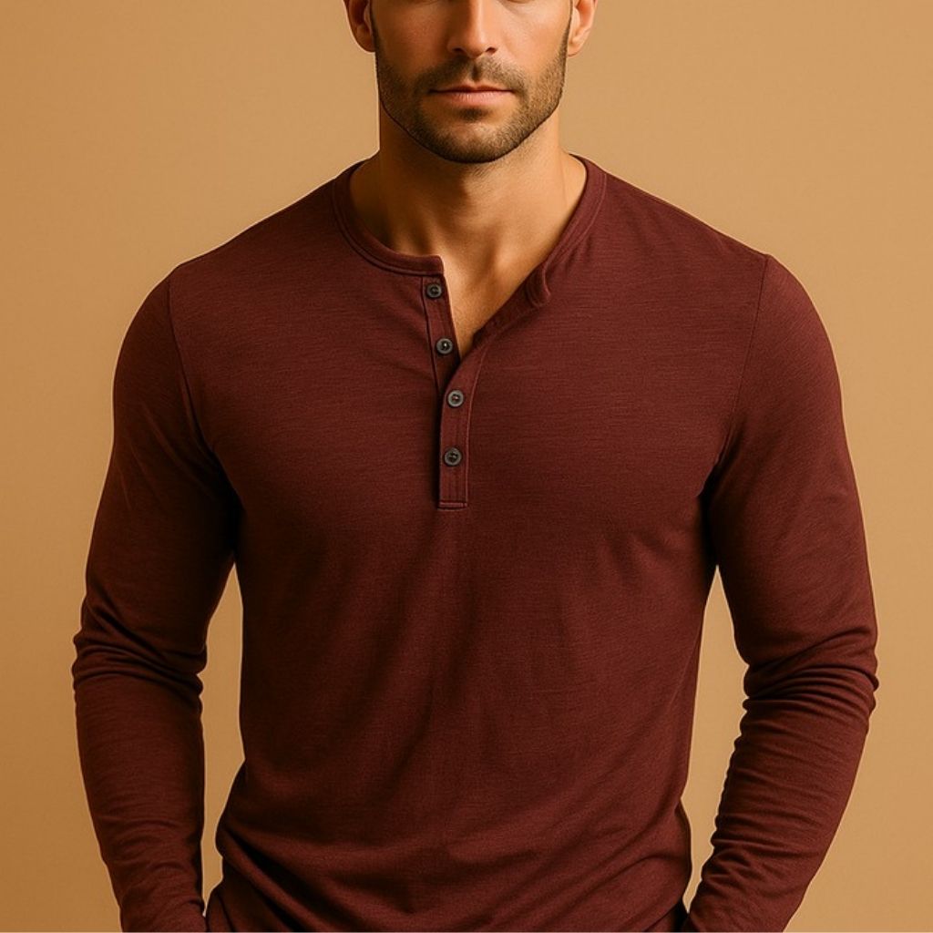 Kacob | Men's Long Sleeve Henley Top – Slim Fit Button Placket Shirt