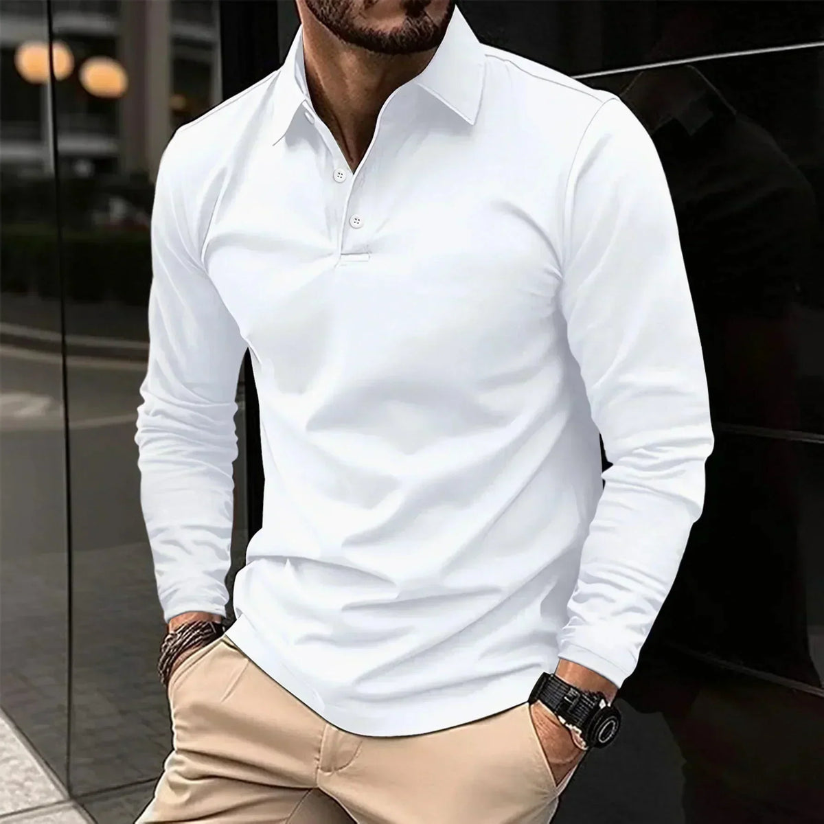 Kacob | Men's Long Sleeve Polo Shirt – Button Collar Knitted Polo