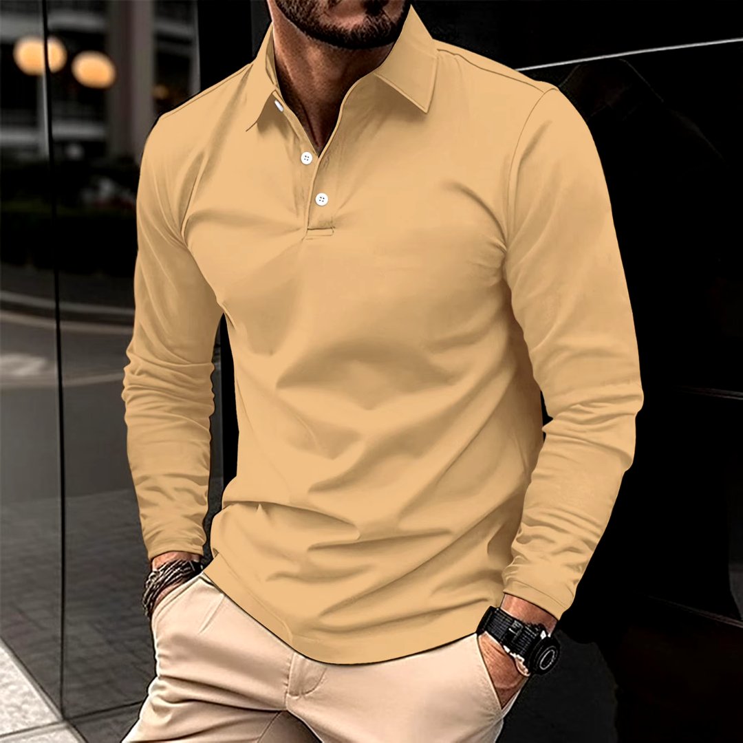 Kacob | Men's Long Sleeve Polo Shirt – Button Collar Knitted Polo