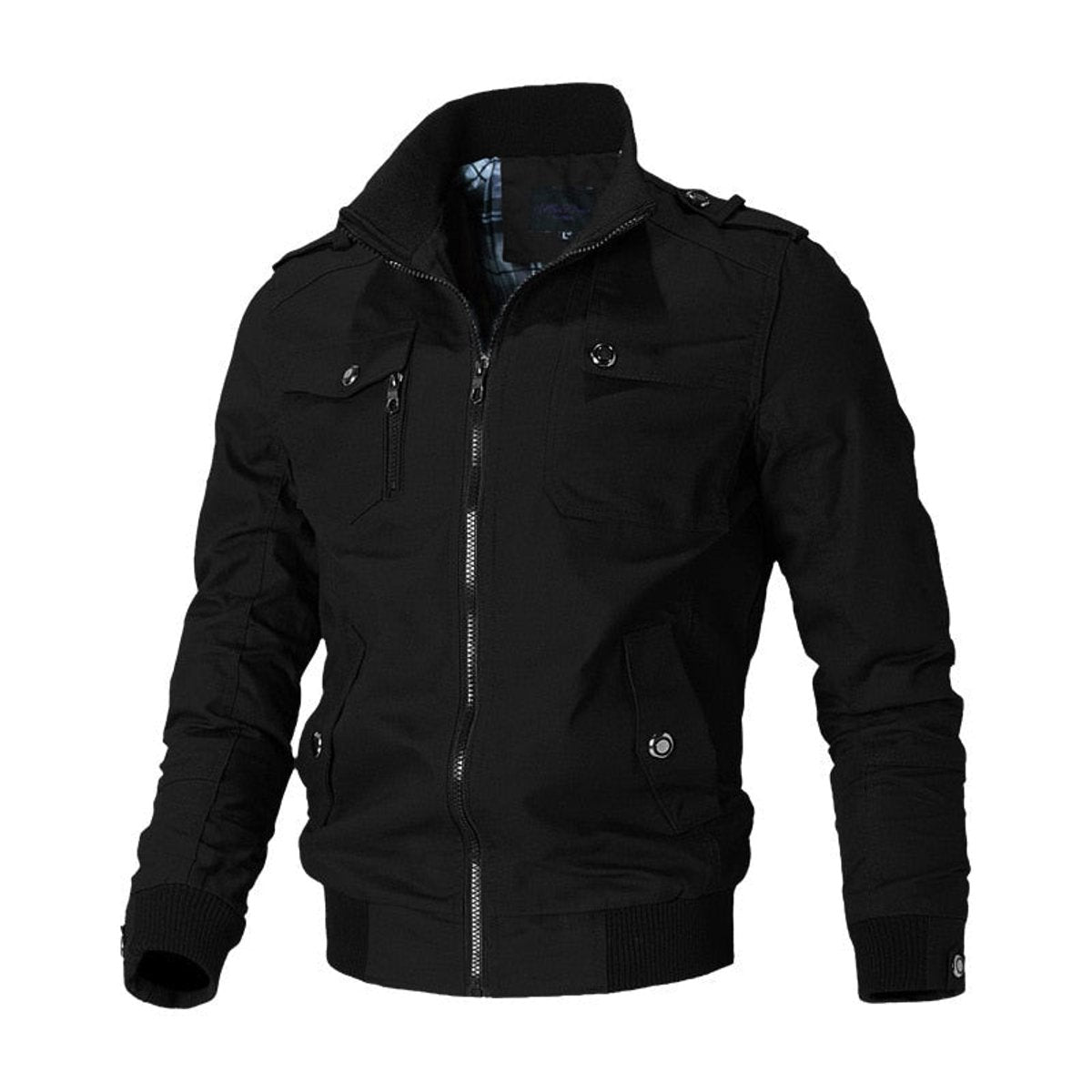 Kacob | Men's Military Bomber Jacket – Stand Collar Zip Up Jacket with Epaulettes
