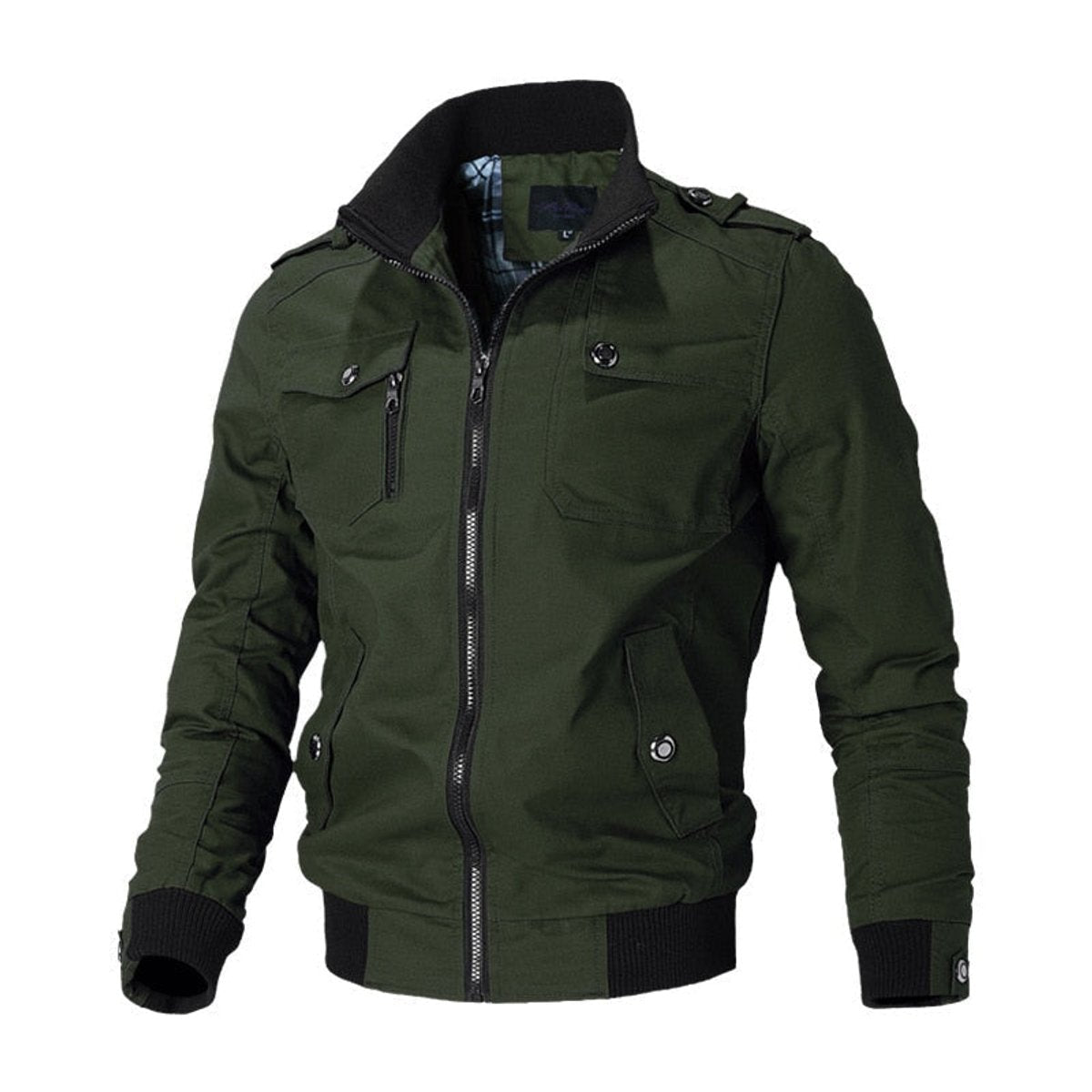 Kacob | Men's Military Bomber Jacket – Stand Collar Zip Up Jacket with Epaulettes
