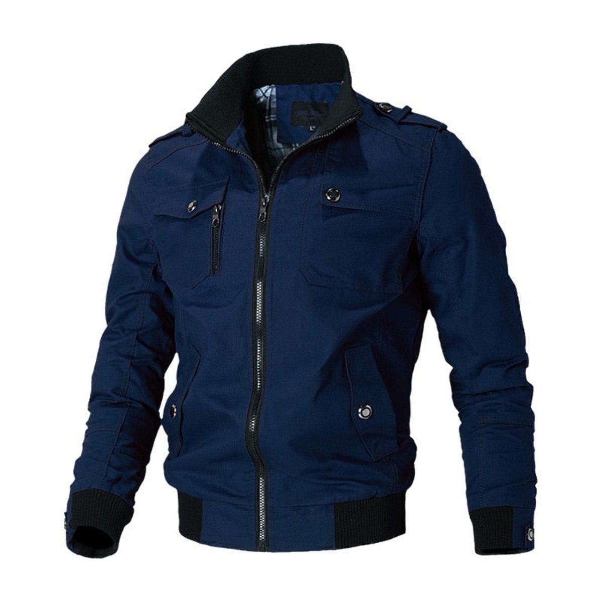 Kacob | Men's Military Bomber Jacket – Stand Collar Zip Up Jacket with Epaulettes