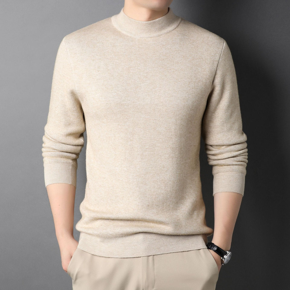 Kacob | Men's Mock Neck Jumper – Slim Fit Turtleneck Knit