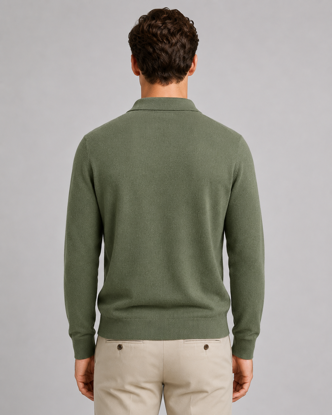 Men's Open Collar Knitted Polo – Fine Knit Long Sleeve Polo Jumper