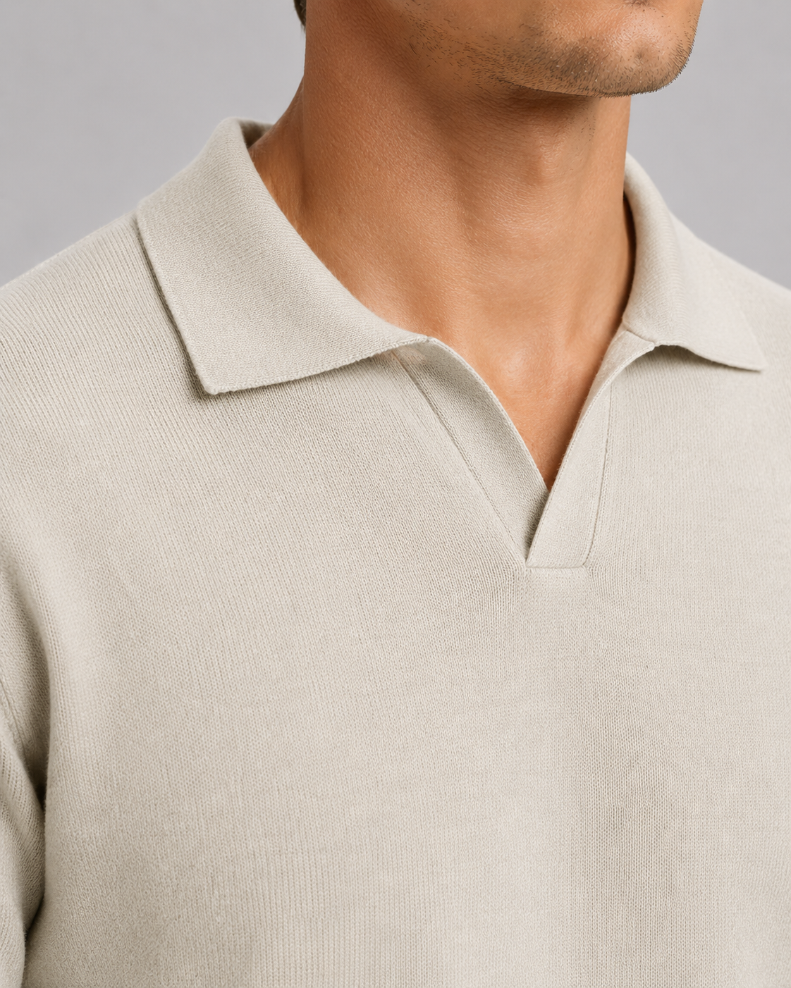Men's Open Collar Knitted Polo – Fine Knit Long Sleeve Polo Jumper
