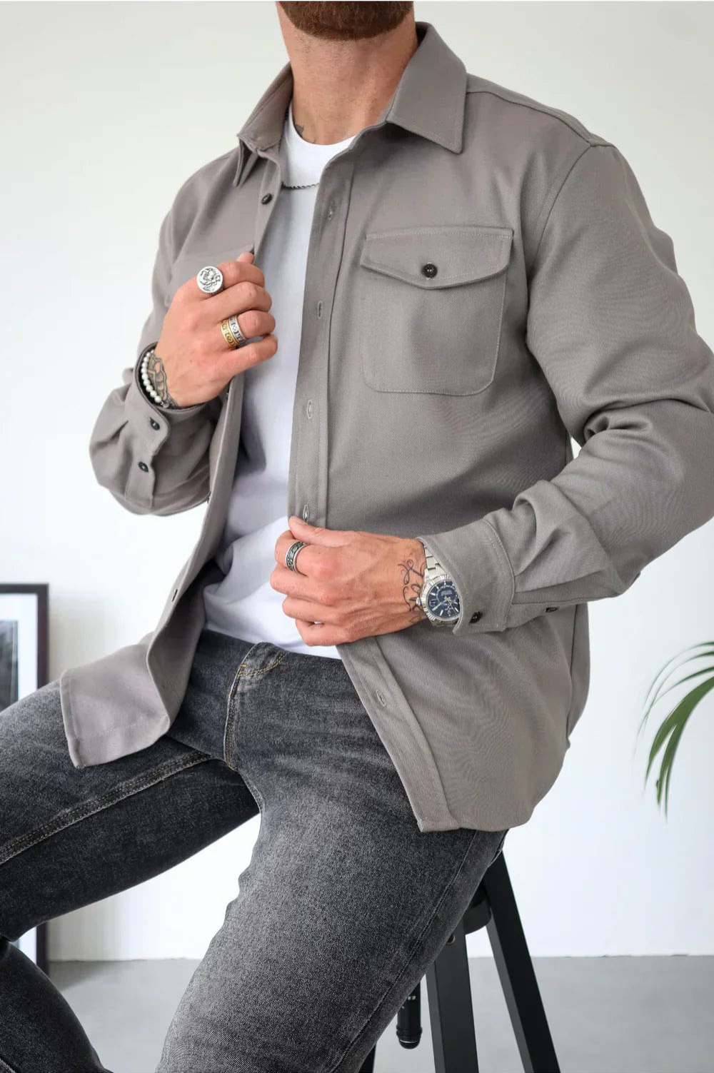Kacob | Men's Overshirt – Button Up Shirt Jacket with Chest Pockets