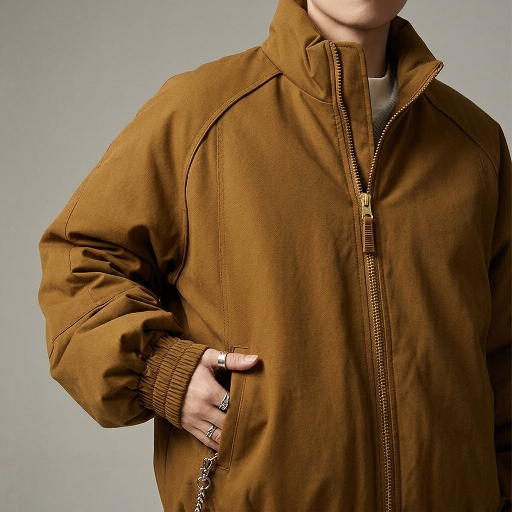 Men's Padded Stand Collar Jacket – Zip-Up Boxy Fit Jacket