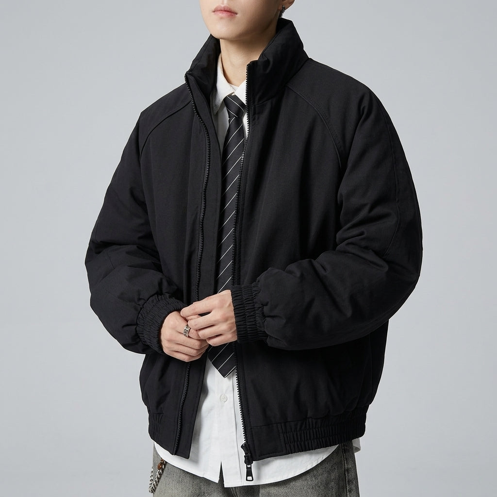 Men's Padded Stand Collar Jacket – Zip-Up Boxy Fit Jacket