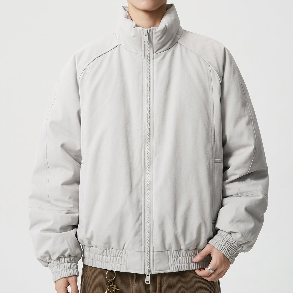 Men's Padded Stand Collar Jacket – Zip-Up Boxy Fit Jacket