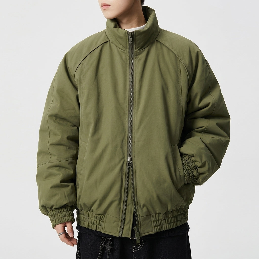 Men's Padded Stand Collar Jacket – Zip-Up Boxy Fit Jacket