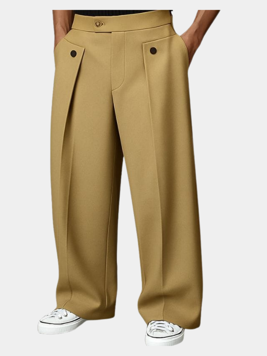 Kacob | Men's Pleated Wide Leg Trousers – Smart Button Waist Mens Trousers