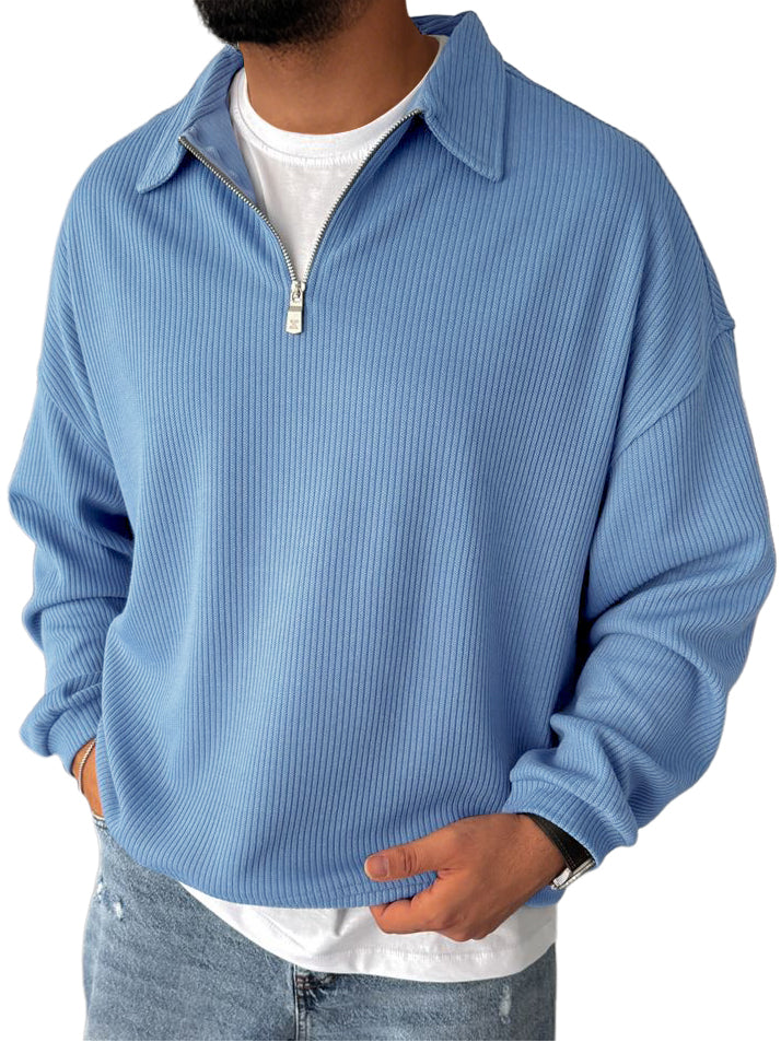 Kacob | Men's Polo Collar Jumper – Quarter Zip Ribbed Knit Pullover