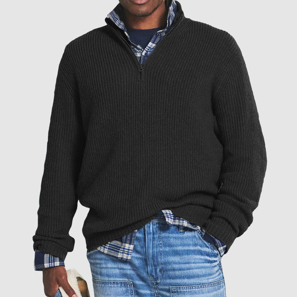 Kacob | Men's Quarter Zip Jumper – Ribbed Knit Half Zip Pullover