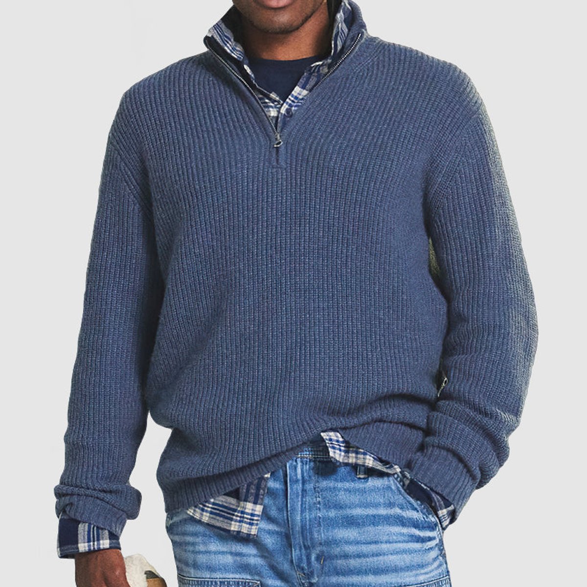 Kacob | Men's Quarter Zip Jumper – Ribbed Knit Half Zip Pullover