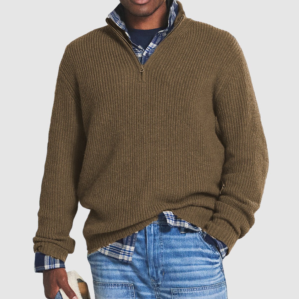 Kacob | Men's Quarter Zip Jumper – Ribbed Knit Half Zip Pullover