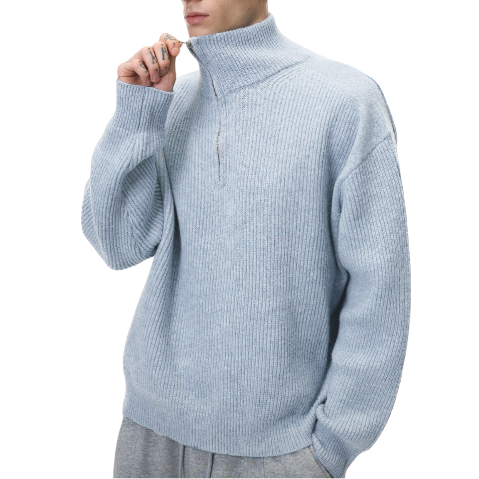 Men's Quarter Zip Knitted Jumper – Stand Collar Zip Neck Knit