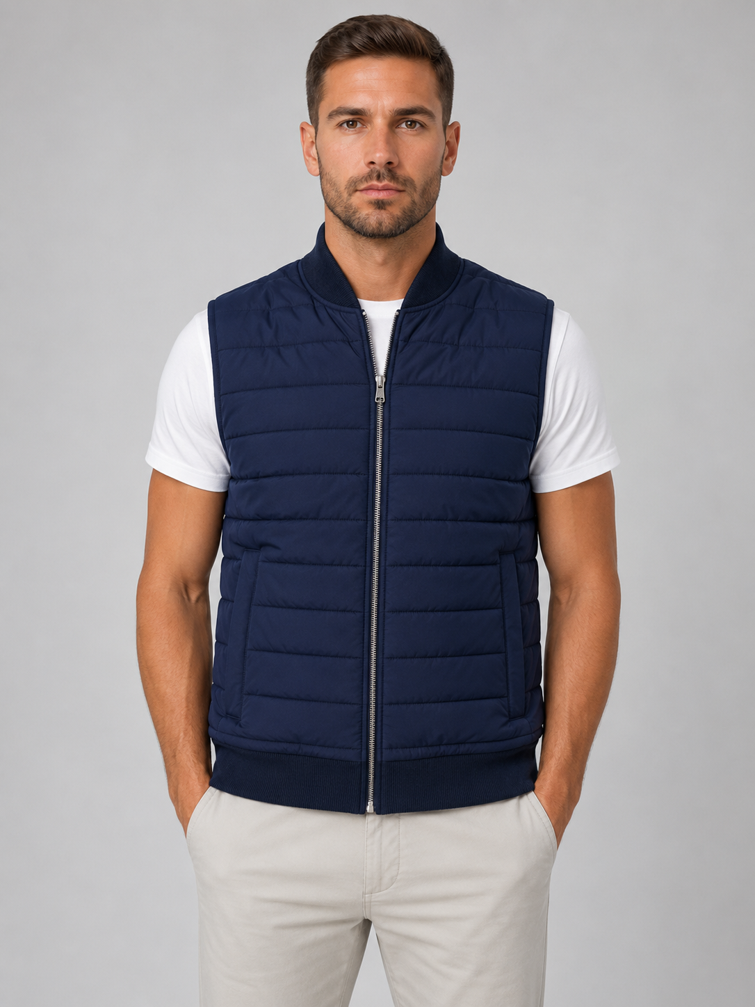 Kacob | Men's Quilted Bodywarmer – Baseball Collar Zip Gilet