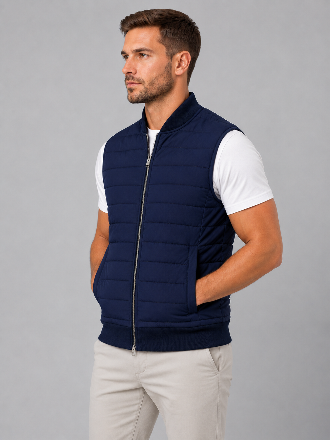 Kacob | Men's Quilted Bodywarmer – Baseball Collar Zip Gilet