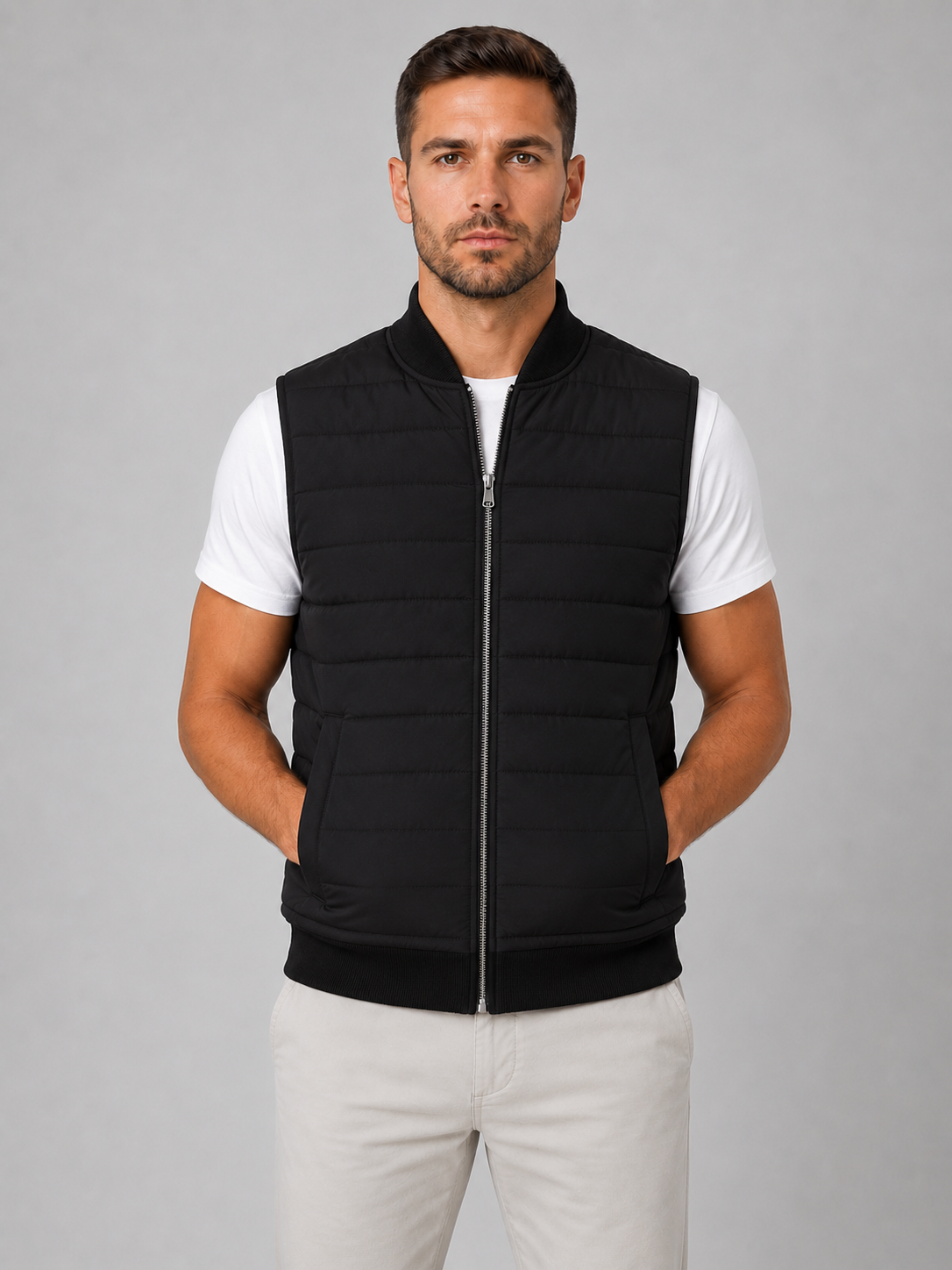 Kacob | Men's Quilted Bodywarmer – Baseball Collar Zip Gilet