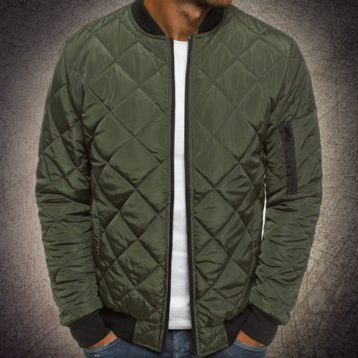 Kacob | Men's Quilted Bomber Jacket – Diamond Quilt Zip Up Jacket