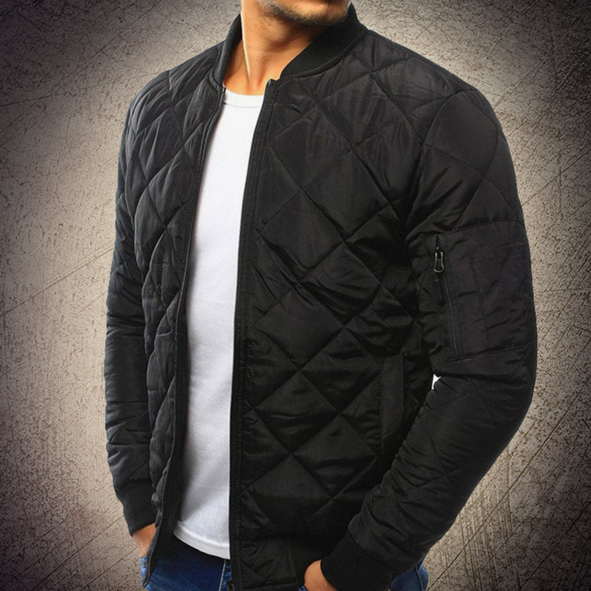 Kacob | Men's Quilted Bomber Jacket – Diamond Quilt Zip Up Jacket