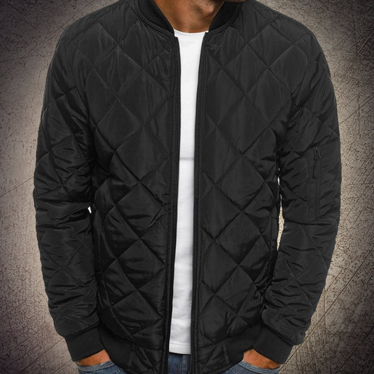 Kacob | Men's Quilted Bomber Jacket – Diamond Quilt Zip Up Jacket