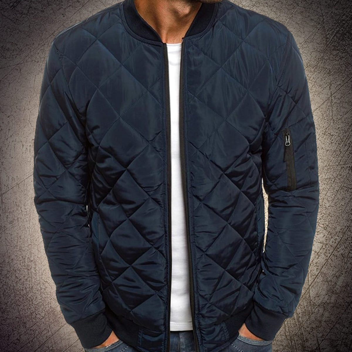 Kacob | Men's Quilted Bomber Jacket – Diamond Quilt Zip Up Jacket