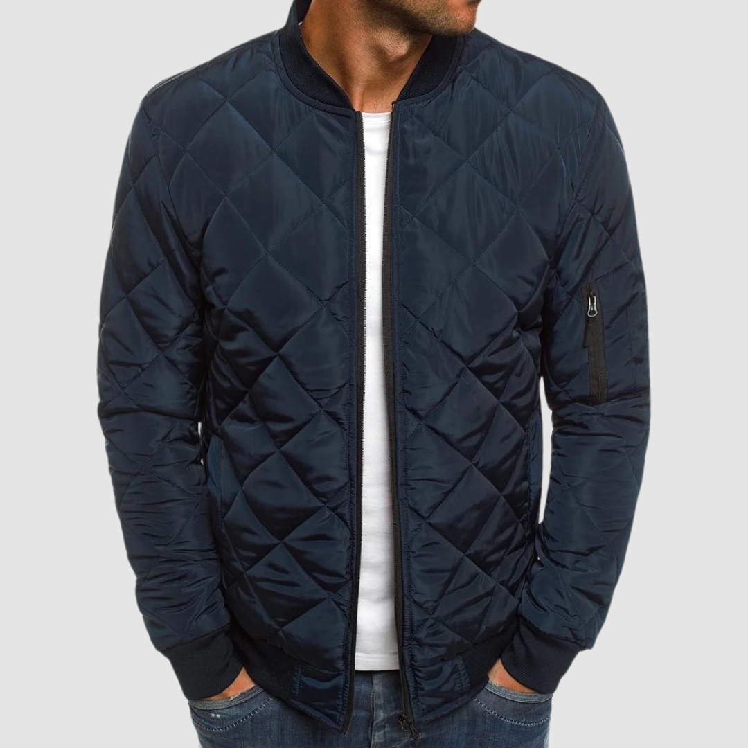 Kacob | Men's Quilted Bomber Jacket – Diamond Quilted Zip Jacket